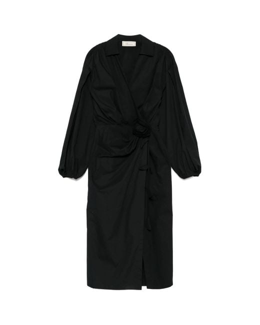 Blumarine Black Floral-Appliqué Midi Dress