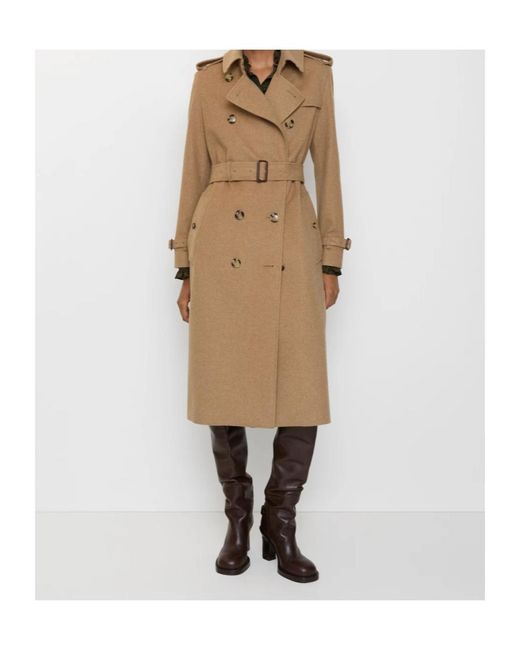 Burberry Natural Collared Buckled Button-Up Trench Coat