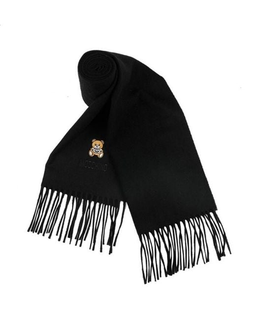 Moschino Black Logo-Embroidered Fringed Scarf for men