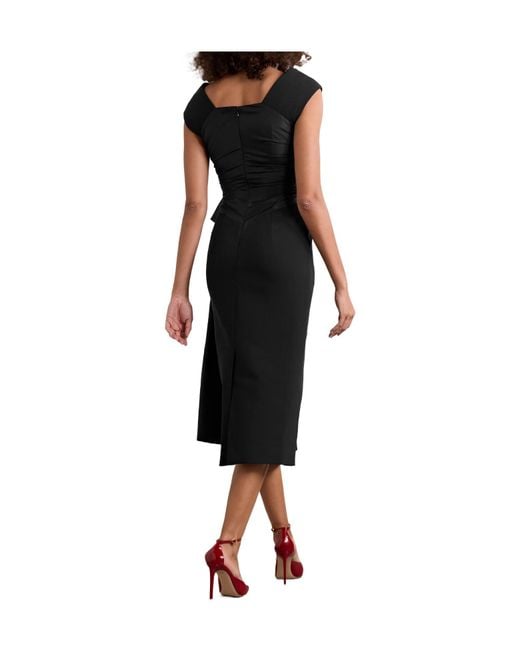 Huishan Zhang Black Silk-Taffeta Trimmed Crystal-Embellished Crepe Midi Dress