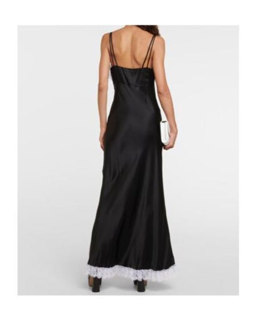 Rodarte Black Lace-Trimmed Silk Maxi Dress
