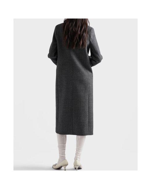 Prada Black Double-Breasted Gingham-Checked Mouliné Wool Coat