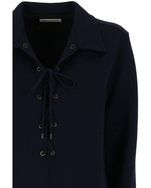 Saint Laurent Blue Lace-Up Long-Sleeved Top