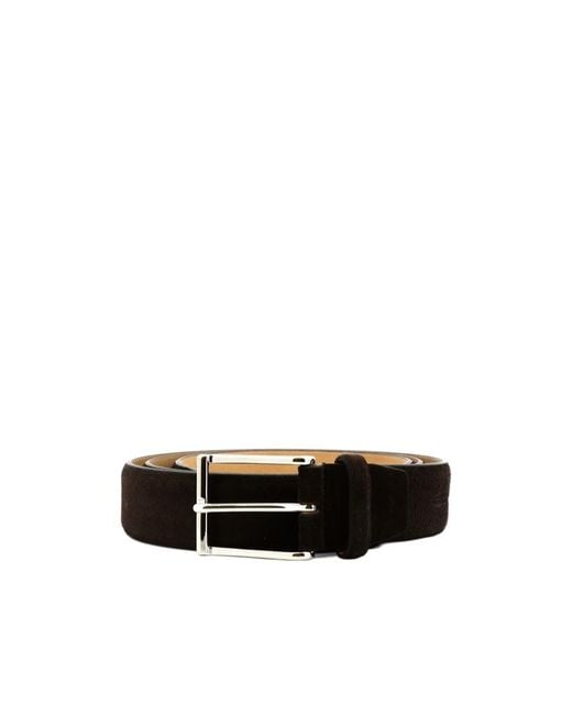Santoni White Rectangular Buckle Leather Belt for men