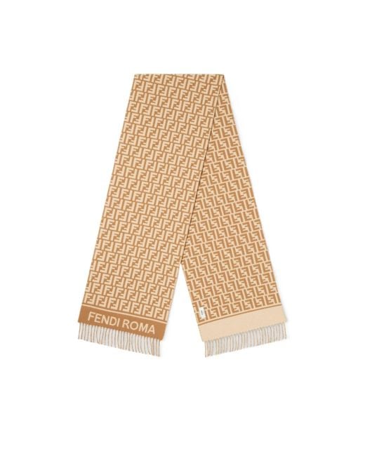 Fendi White Ff Jacquard Fringed-Edge Scarf