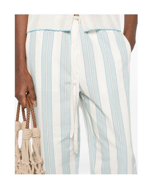 Forte_forte White Striped Drawstring-Fastening Trousers