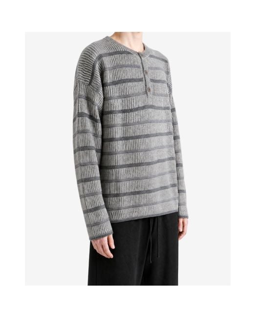 The Elder Statesman Gray Striped Button-Neck Sweater for men