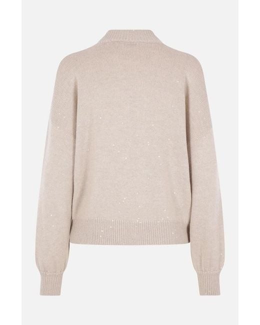 Brunello Cucinelli Natural Long-Sleeved High-Neck Jumper