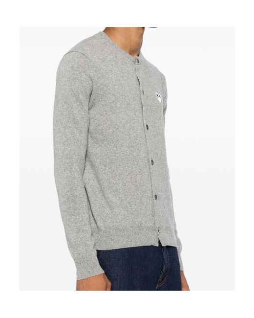 Comme des Garçons Gray Comme Des Garçons Play Logo Patch Knitted Cardigan for men