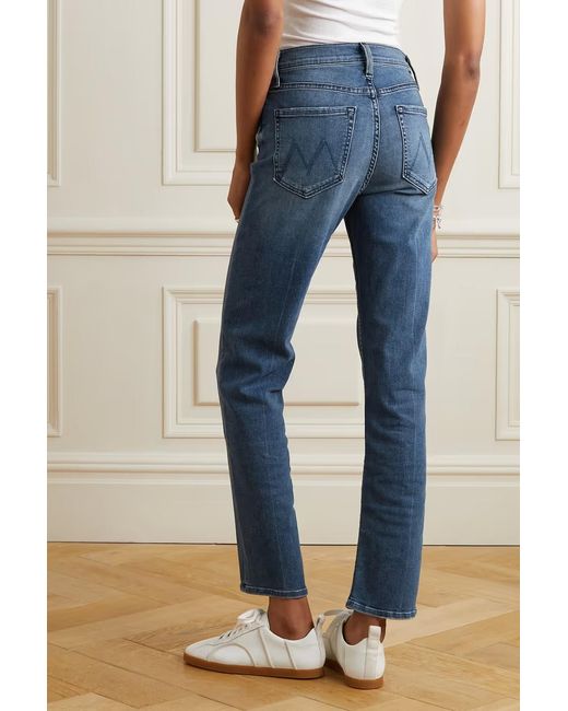 Mother Blue High-Rise Straight Jeans
