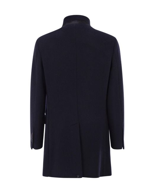 Fay Blue Stand-Collar Wool Coat for men