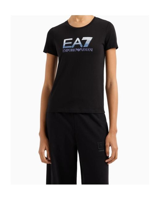 EA7 Black Logo Series Stretch-Cotton Crew-Neck T-Shirt With Sequin Logo