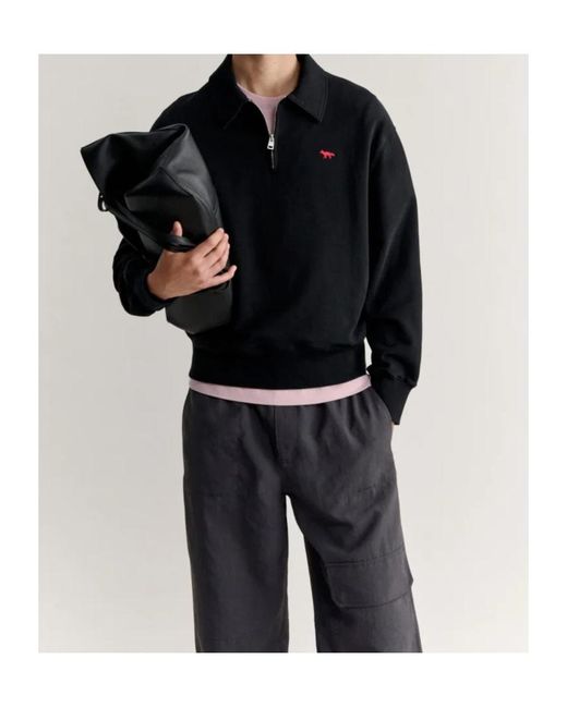 Maison Kitsuné Blue Polo-Collar Sweatshirt for men