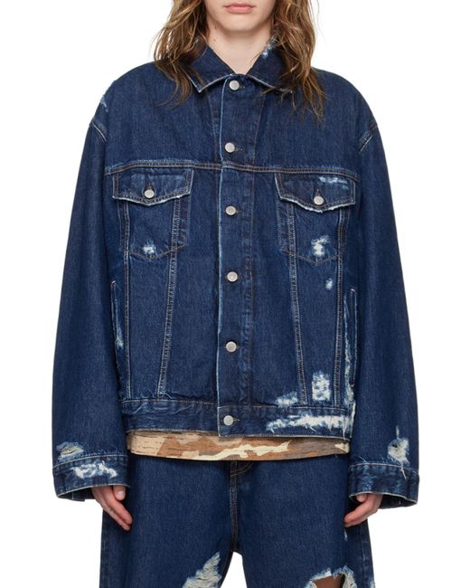 Acne Blue Relaxed Fit Distressed Denim Jacket for men