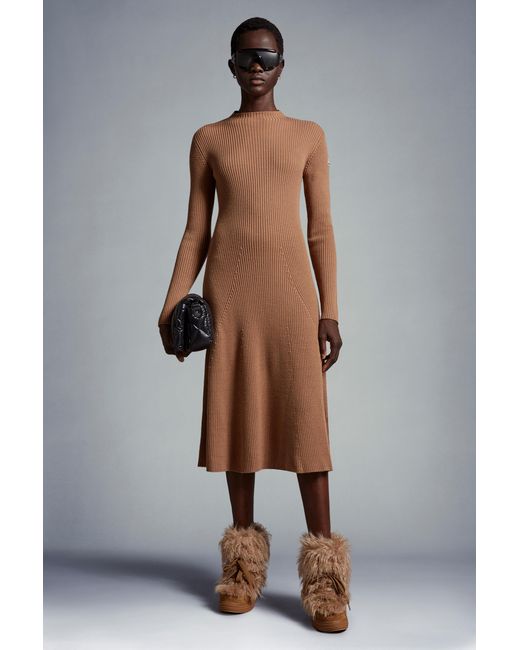 Moncler Brown Logo Patch Ribbed Dress