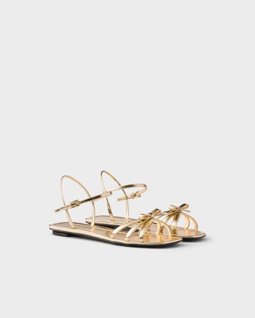 Prada Flat Metallic Leather Sandals