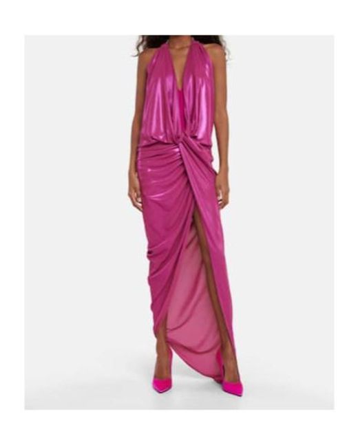 The Attico Pink Halterneck Lame Maxi Dress