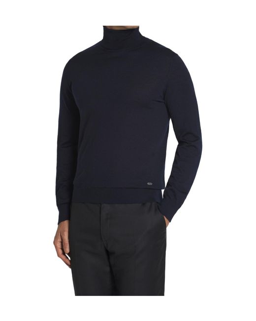 Brioni Blue Essential Midnight Cashmere And Silk Turtleneck Sweater for men