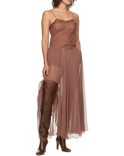 Chloé Brown Chloé Ruffled Tulle Tank Top