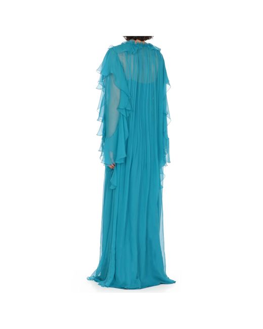 Alberta Ferretti Blue Ruffled Chiffon Gown