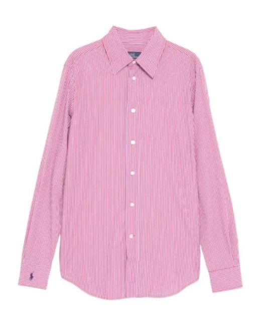 Polo Ralph Lauren Pink Logo-Embroidered Striped Shirt