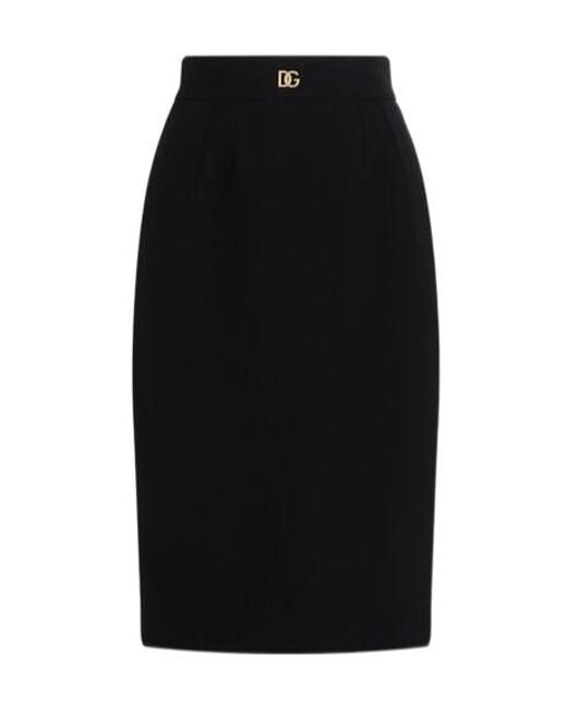 Dolce & Gabbana Black Dg Logo Plaque Midi Pencil Skirt