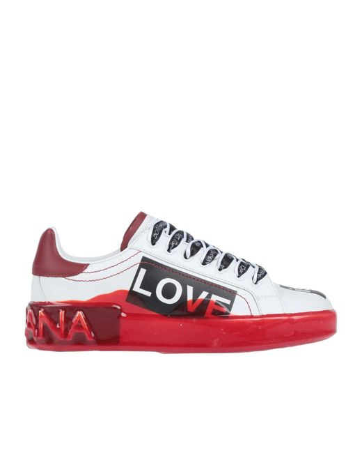 Dolce & Gabbana Red Low-Top Genuine Leather Casual Shoes