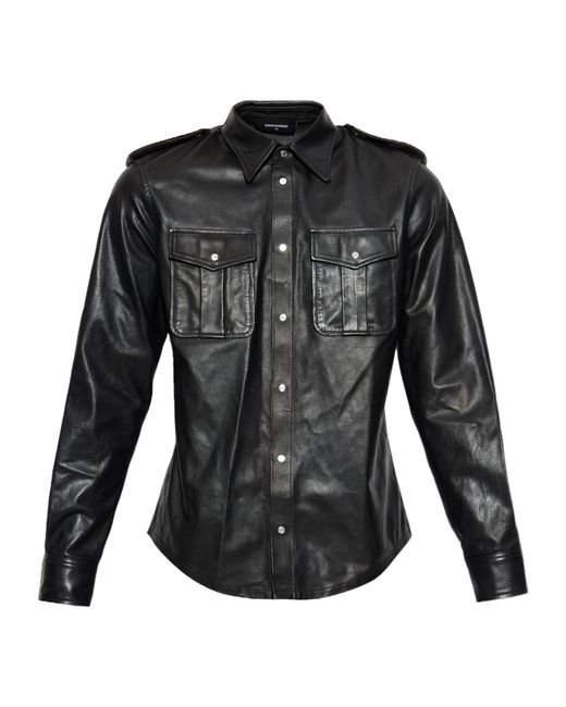 DSquared² Black Chest Pocket Leather Shirt for men