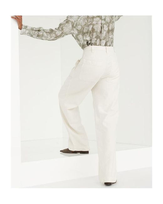 Brunello Cucinelli White High-Waist Straight-Leg Pants