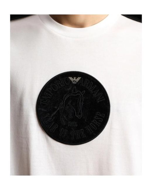 Emporio Armani White Velvet Panel Crewneck T-Shirt for men