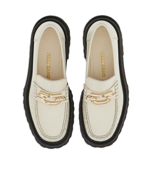 Ferragamo Black Round Head Contrasting Loafers