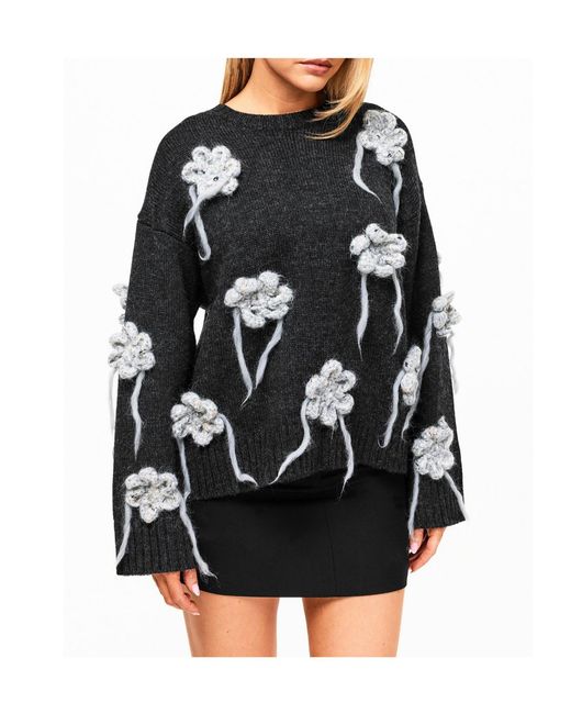 Ganni Black Crochet Crew Sweatshirt