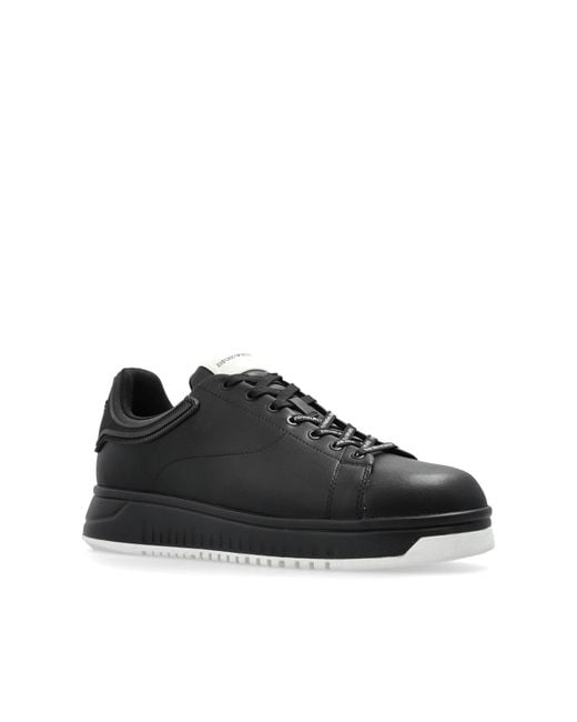 Emporio Armani Black Round Toe Lace-Up Sneakers for men