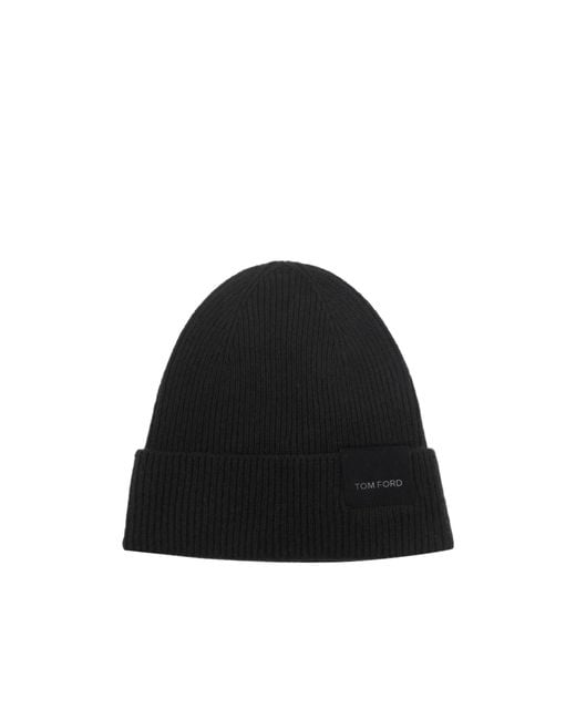 Tom Ford Black Cuffed Knit Hat for men