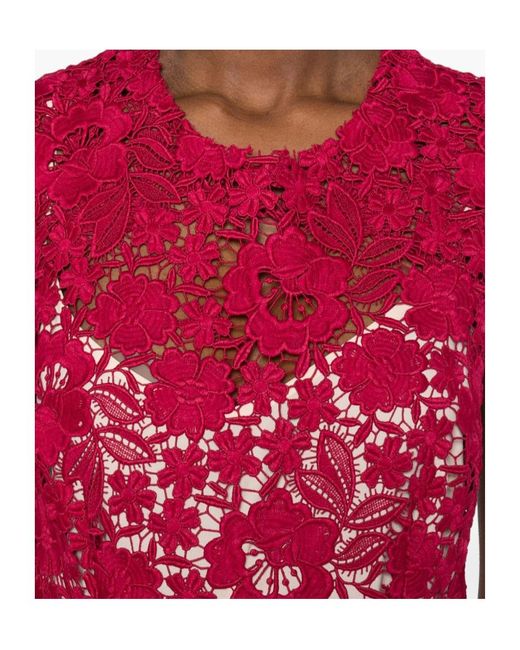 P.A.R.O.S.H. Red P.A.R.O..H. Peonia Floral Lace Midi Dress