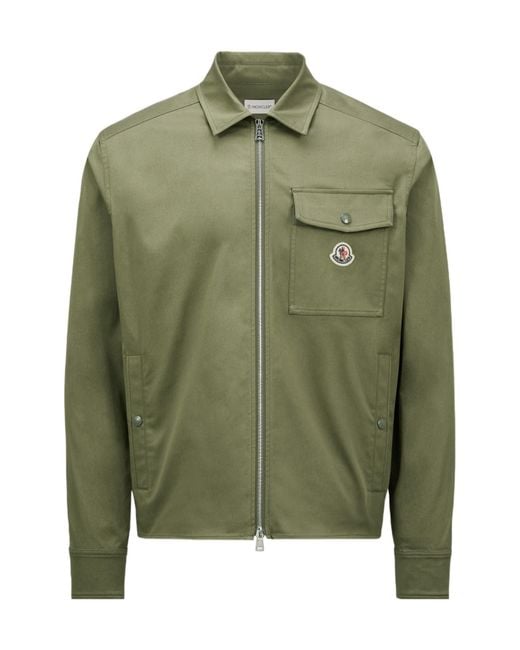 Moncler Green Cotton Gabardine Zip-Up Shirt Jacket for men