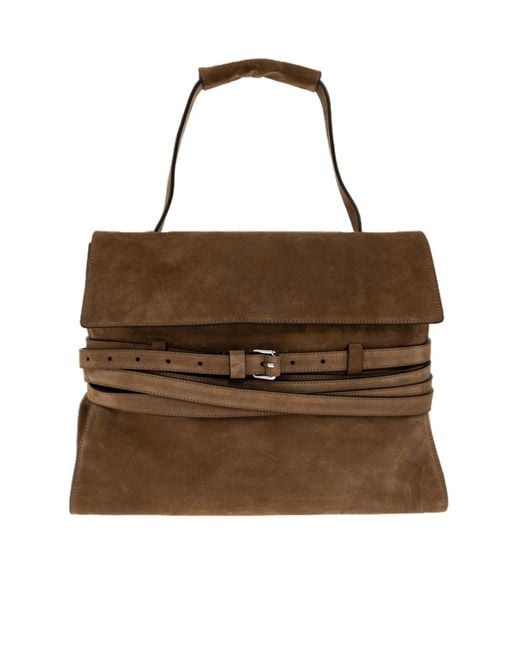 Moschino Brown Logo Detailed Top Handle Handbag