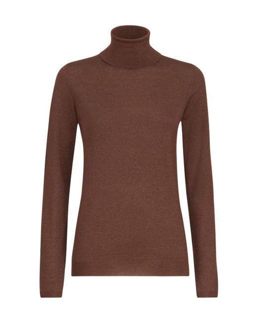 Brunello Cucinelli Brown Sparkling Cashmere And Silk Lightweight Turtleneck Sweater