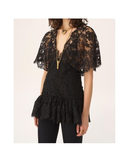 Chloé Black Lace Ruffle Fitted Top