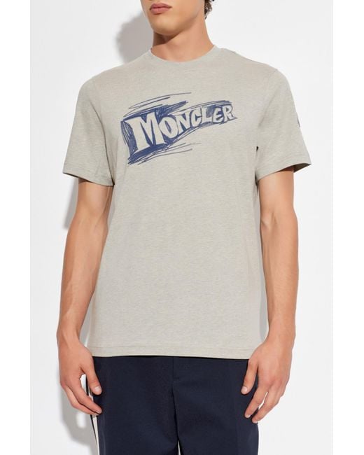 Moncler White Sketch Logo T-Shirt for men