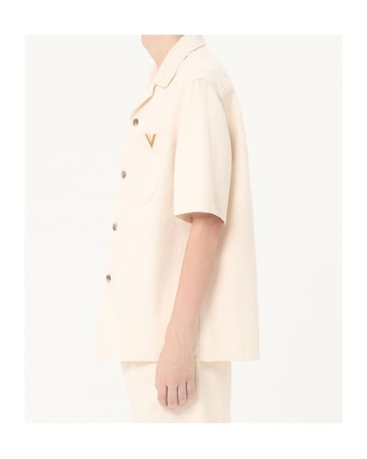 Valentino Natural Button-Up Denim Bowling Shirt for men