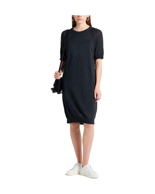 Brunello Cucinelli Black Minimalist Solid Color Knit Dress