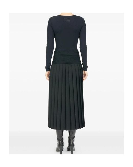 MM6 by Maison Margiela Black Pleated Skirt With Textured Ruching