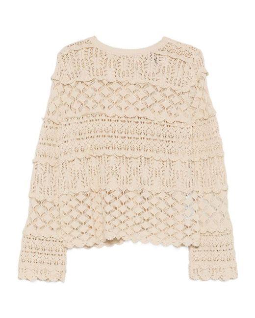 Semicouture Natural Tiered Crochet Cardigan