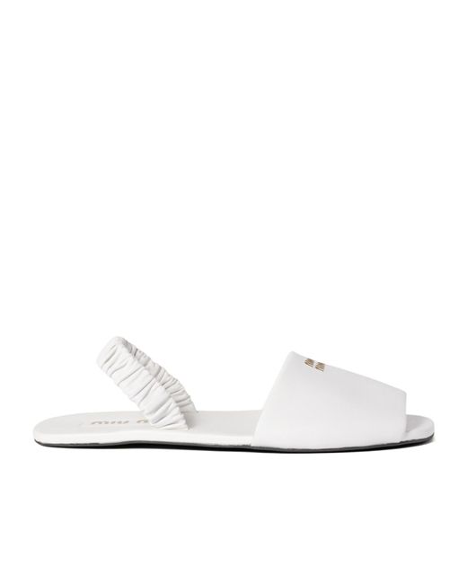 Miu Miu White Ruches Nappa Leather Sandals