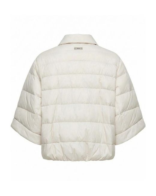 Peserico White Button-Up Quilted Cropped-Sleeved Jacket