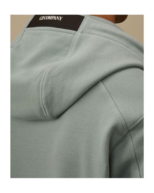 C P Company Green Diagonal Raised Fleece Hooded Lens Sweatshirt for men