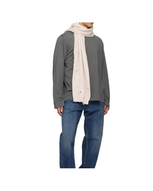 MM6 by Maison Margiela White Distressed Logo-Patch Scarf for men