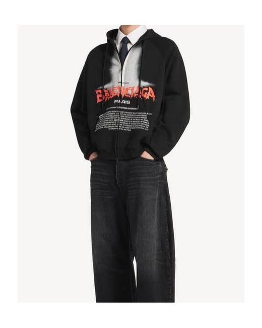 Balenciaga Black The Door Oversized Zip-Up Hoodie for men