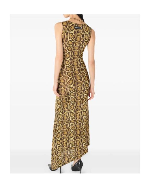 MARINE SERRE Metallic Python Printed Jersey Asymetrical Long Dress